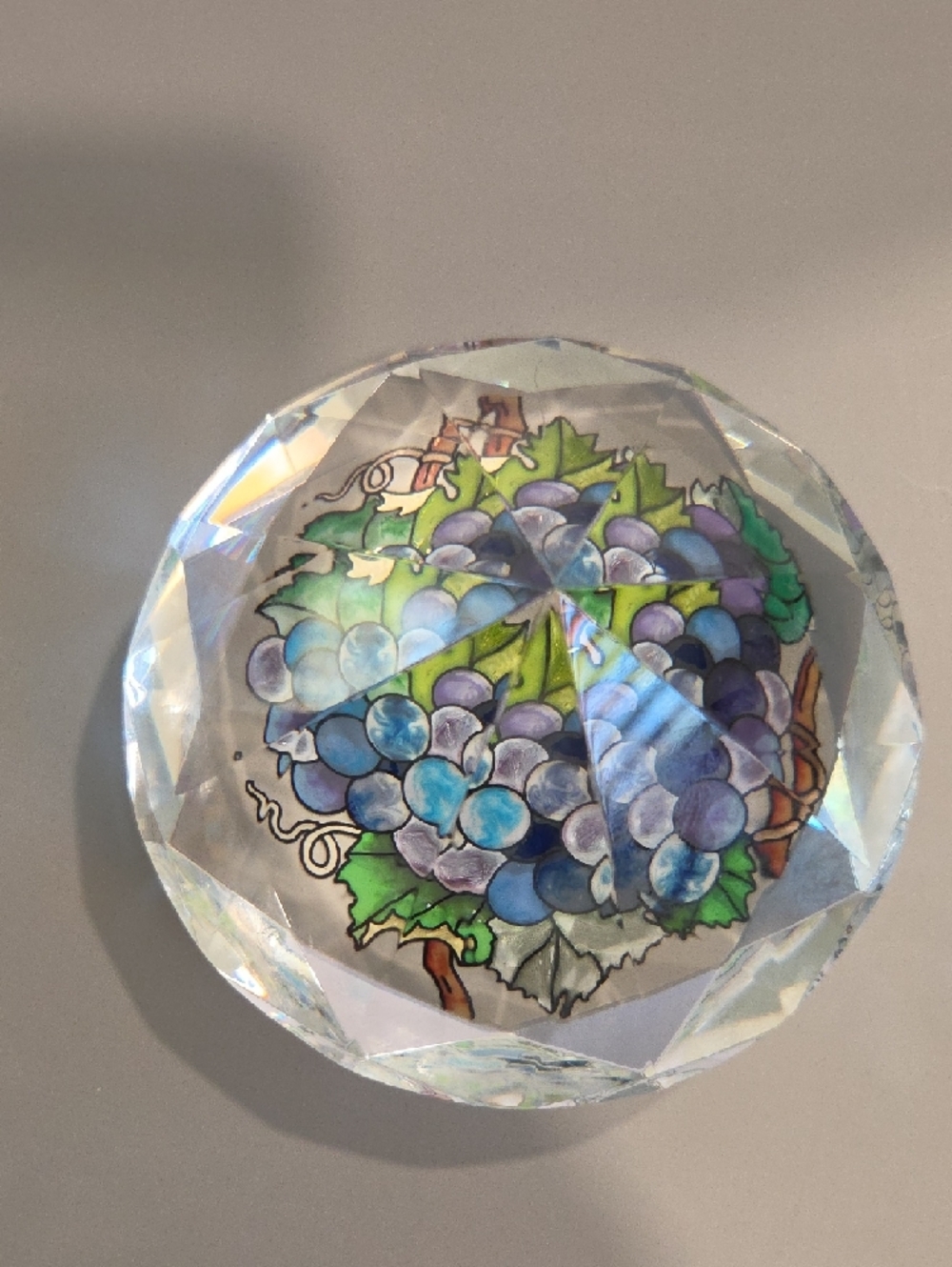Faceted Glass Paperweight with Blue Grape Illustration - Picture 2 of 7